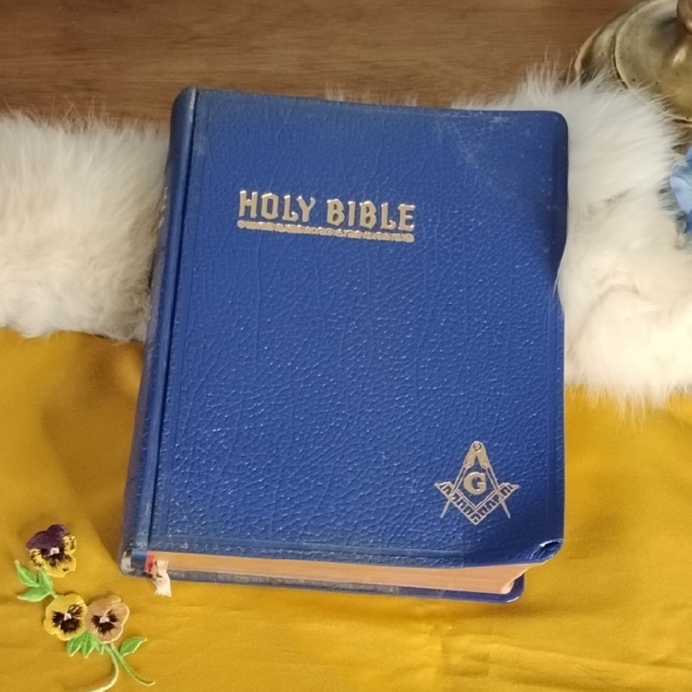 Blue Holy Bible with Masonic Symbol